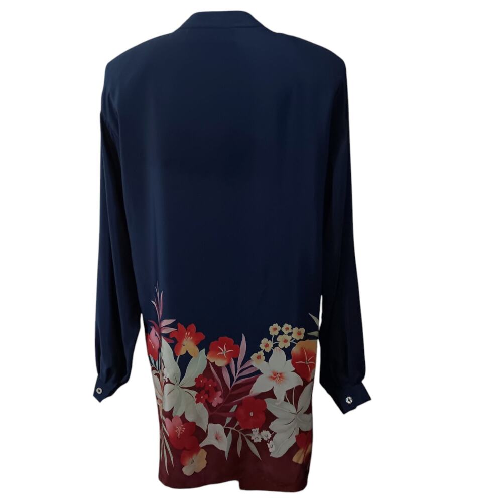 VINTAGE LIZ CLAIBORNE Loose Long Silk Tunic Blouse Dress Floral Oversized 4 - Picture 11 of 11